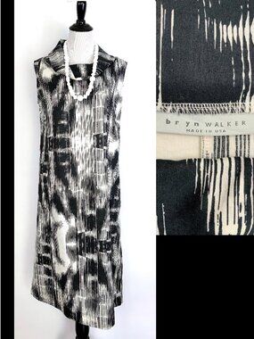 Bryn Walker Henrietta Sleevless Linen/Cotton Logenlook Abstract Print Dress Sz S
